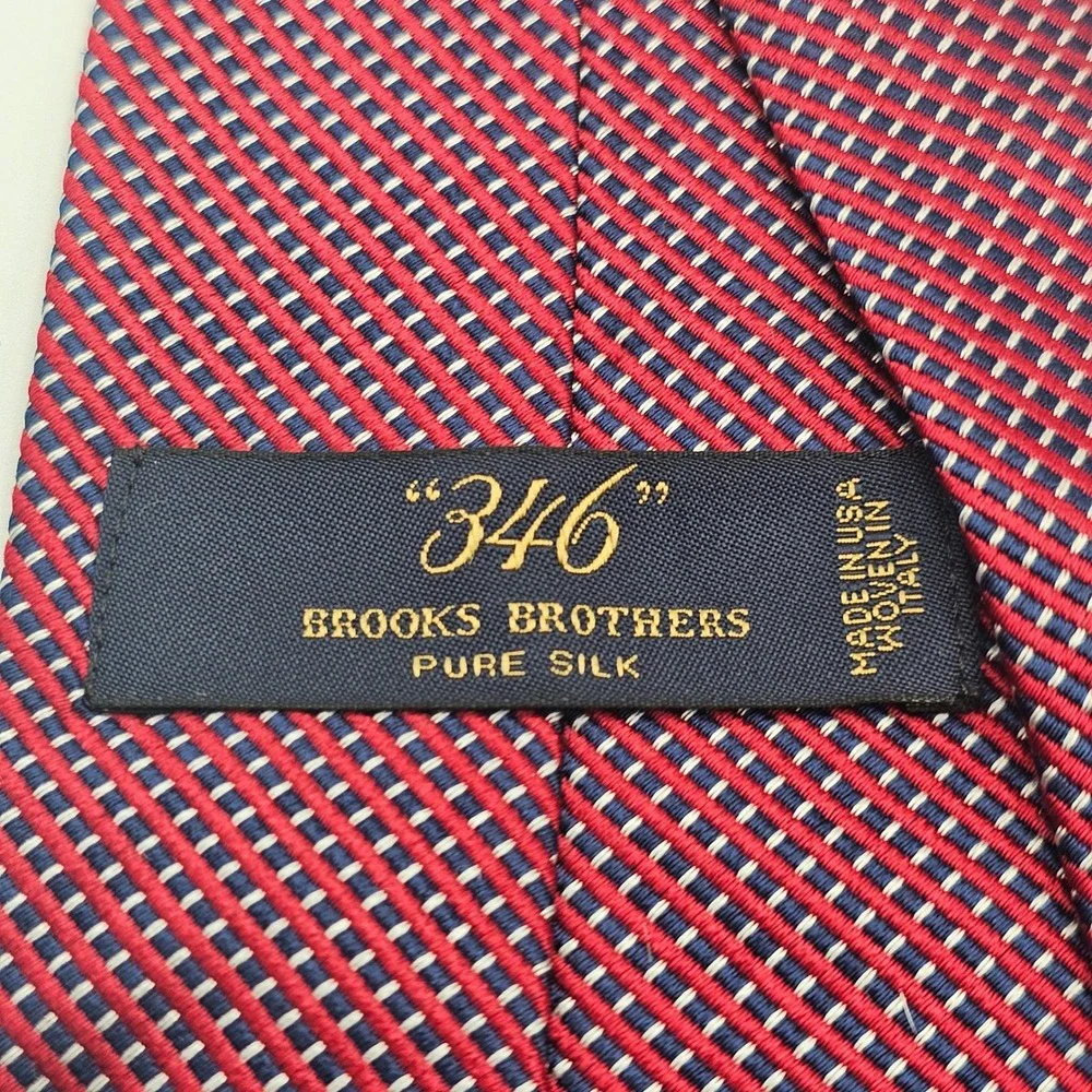 Brooks‎ Brothers 346 Silk Tie Red Blue Geometric Micro Pattern Diagonal Stripe